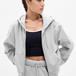 Athleta Forever Fleece Cropped Full Zip Hoodie Grey Women’s Size Medium